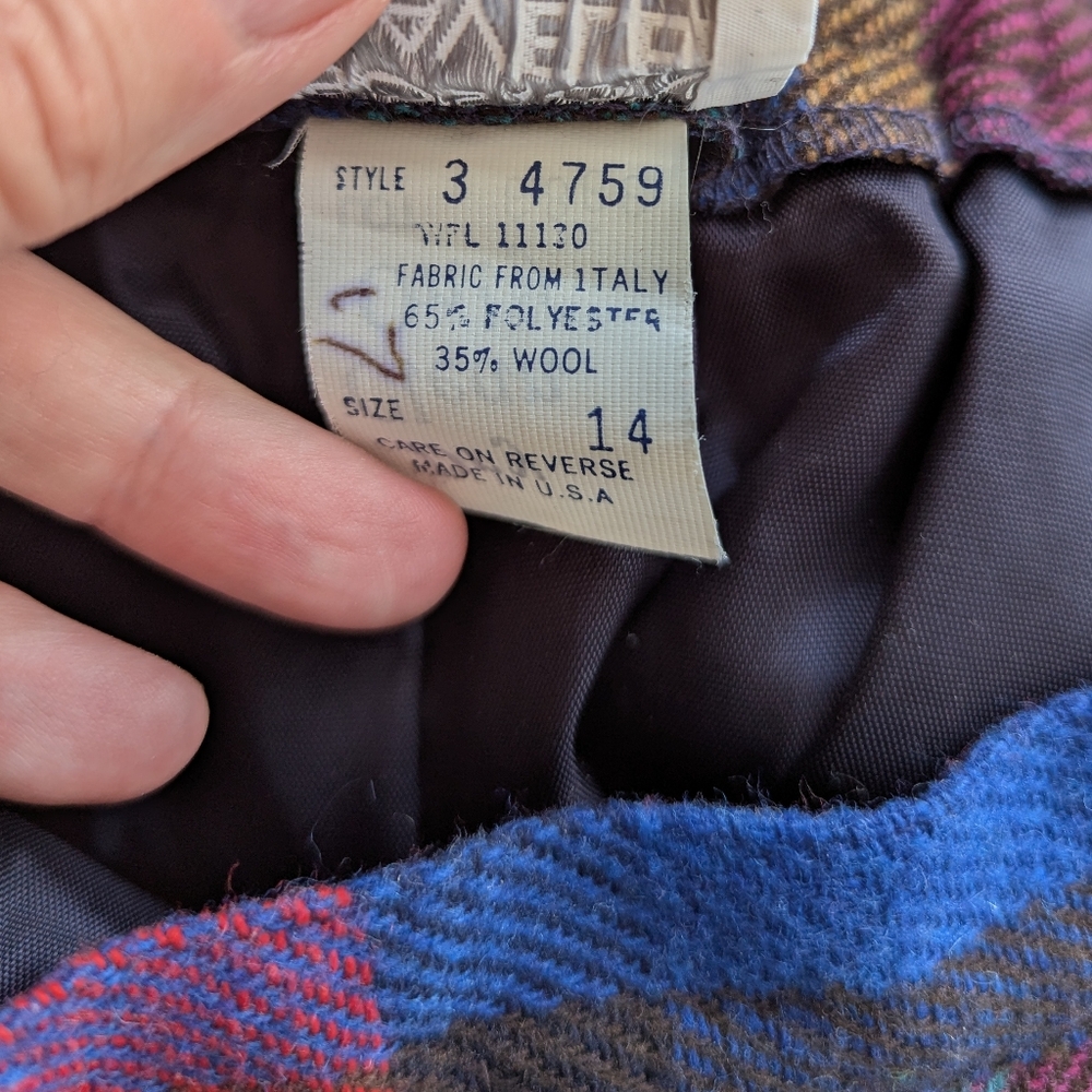 Vintage Wool Blend Plaid A-Line Midi Skirt M - Picture 9 of 9